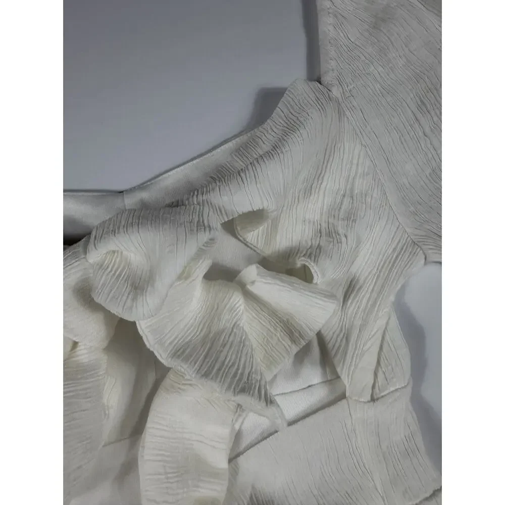 Altar’d State Gigi Dress White Open Back Bow Tiered Mini Size Medium